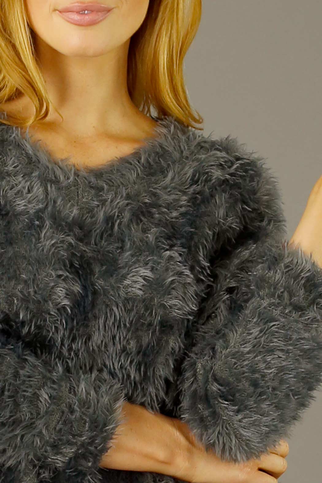 Dark Grey Plush Vee Jumper