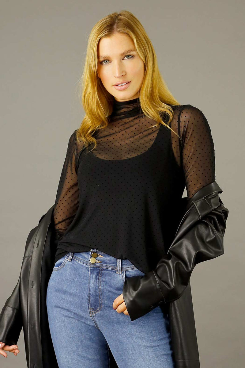 Spot Mesh Accent Top - FINAL SALE