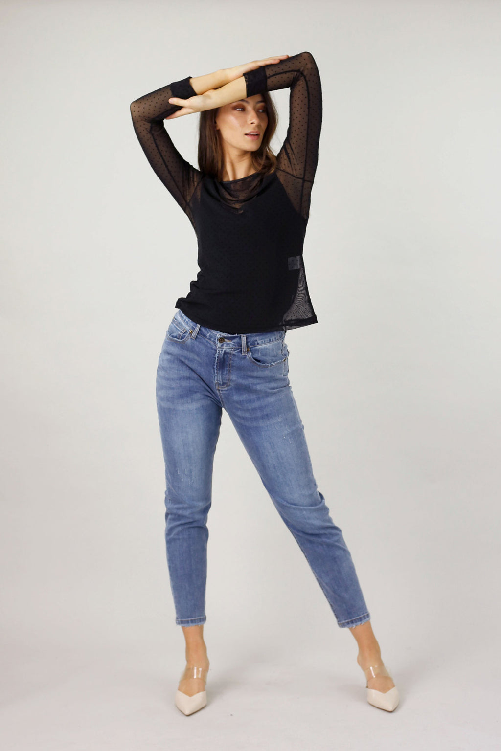 Spot Mesh Sleeve Top