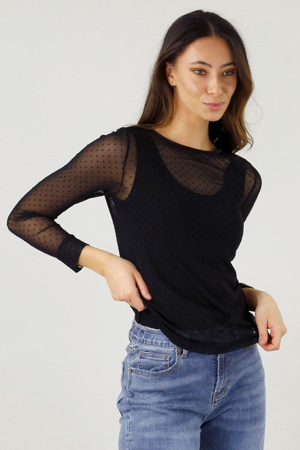 Spot Mesh Sleeve Top