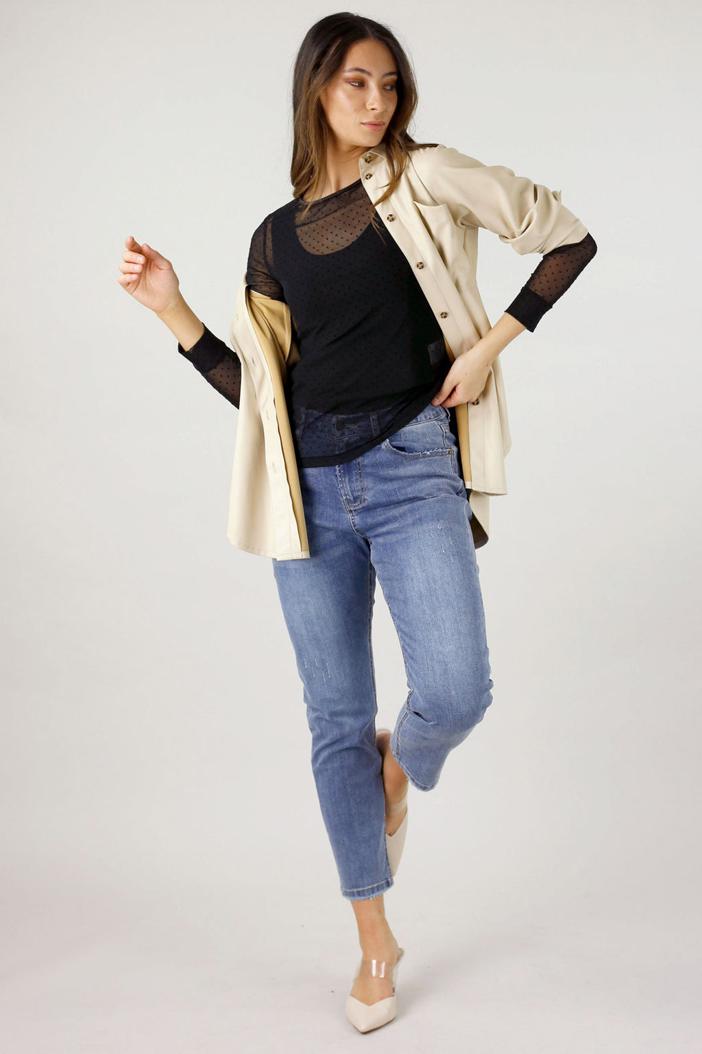 Spot Mesh Sleeve Top