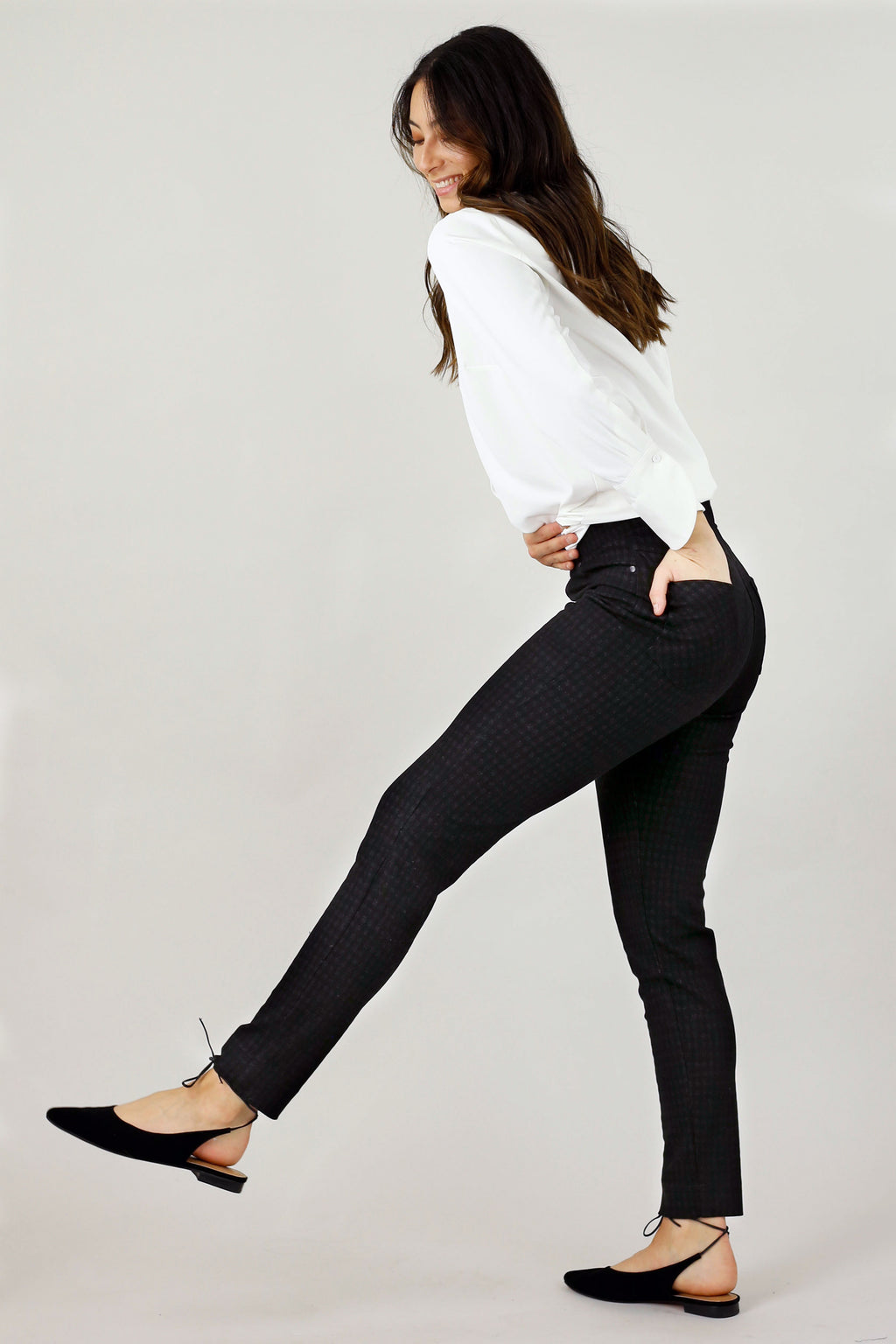 Dark Check Ponte Relaxed Slim Jean
