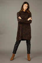 Black Brown Woolly Print Dress