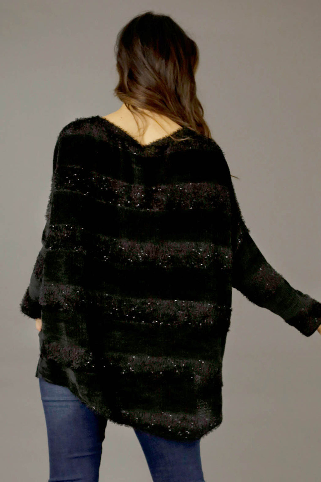 Black Fluffy Stripe Overtop