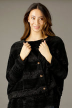 Black Fluffy Stripe Wonder Cardigan