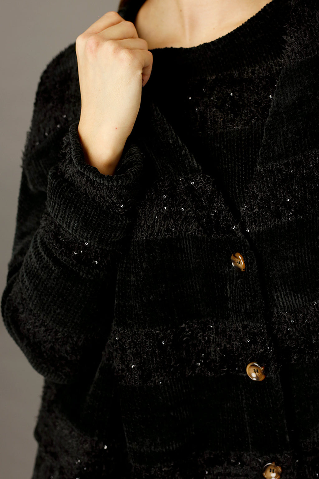 Black Fluffy Stripe Wonder Cardigan