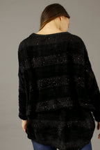 Black Fluffy Stripe Wonder Cardigan
