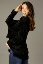 Black Fluffy Stripe Wonder Cardigan