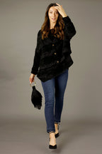 Black Fluffy Stripe Wonder Cardigan