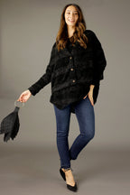 Black Fluffy Stripe Wonder Cardigan