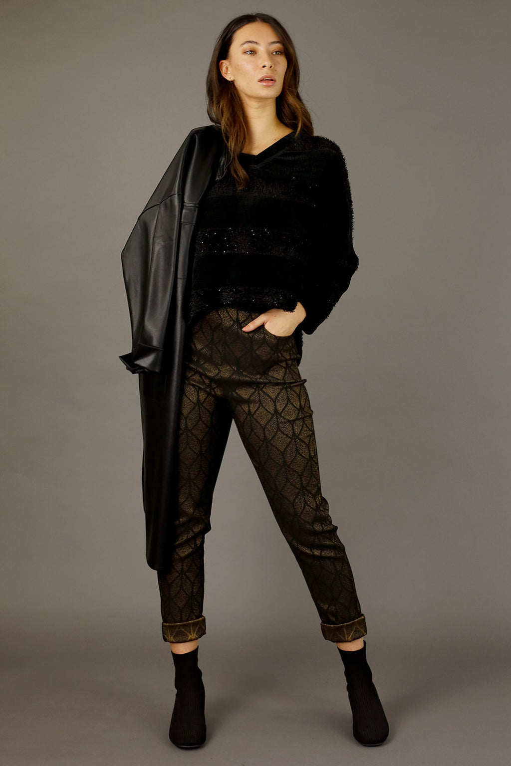 Black Fluffy Stripe Jumper - SALE
