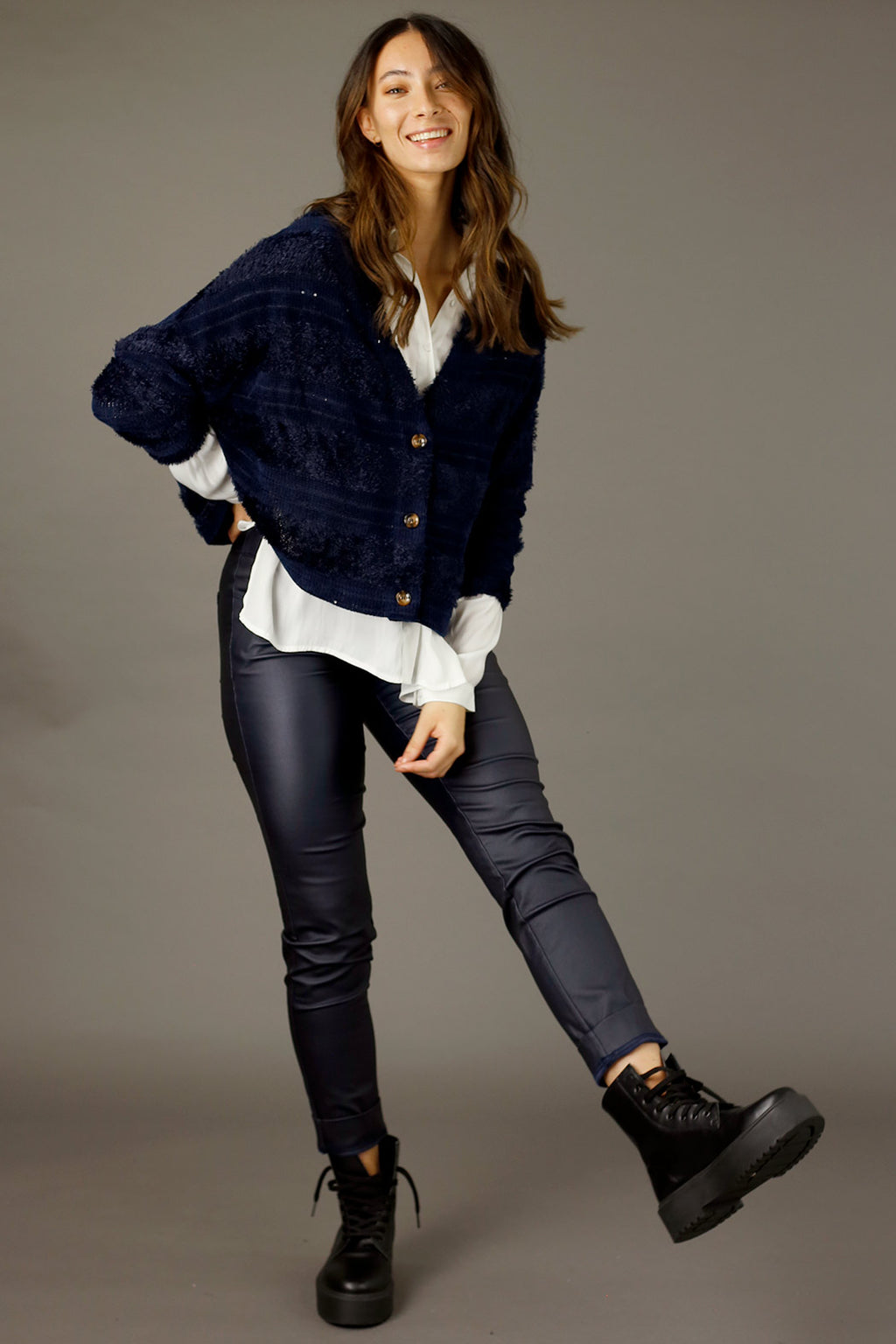 Navy Fluffy Stripe Wonder Cardigan