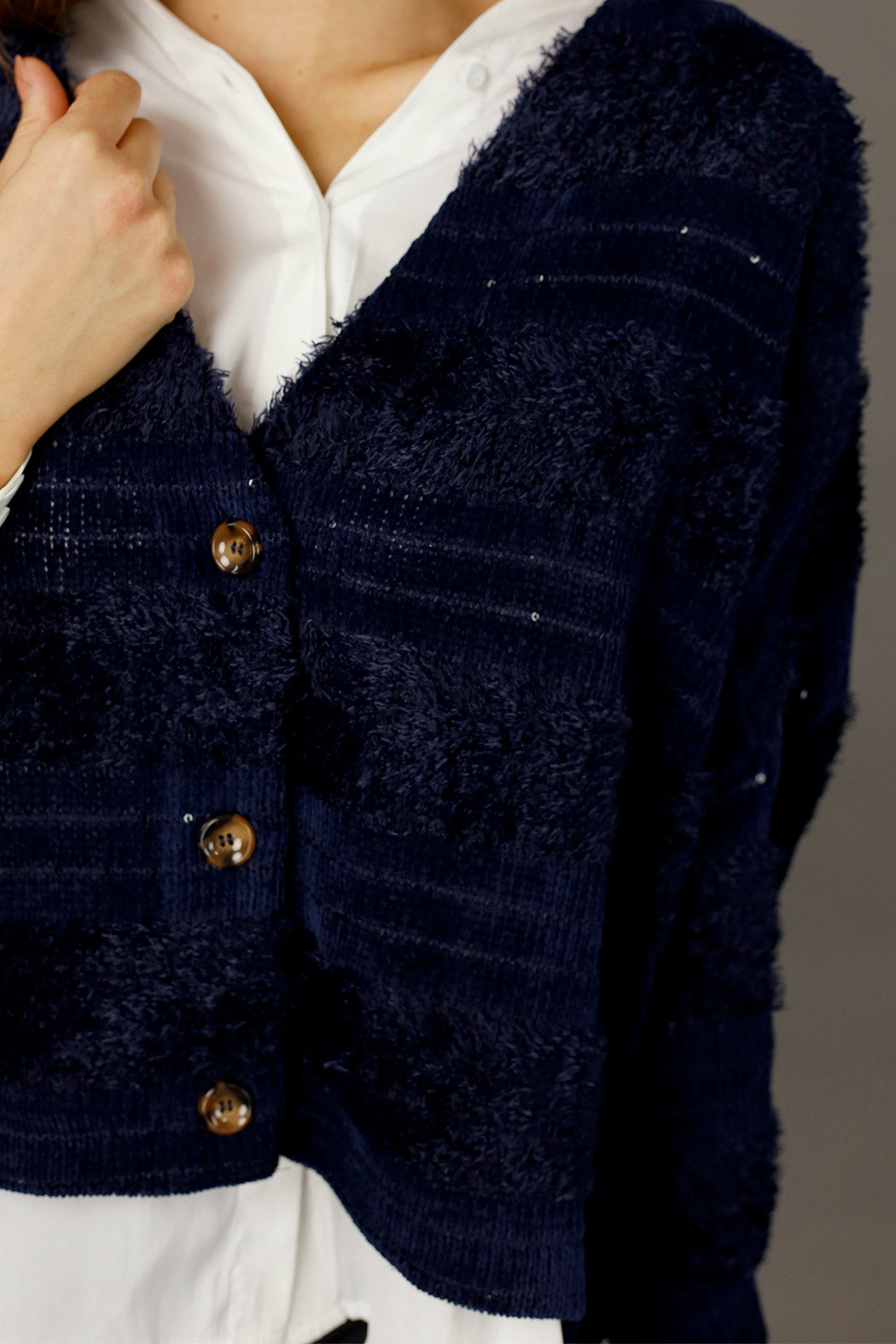 Navy Fluffy Stripe Wonder Cardigan