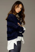 Navy Fluffy Stripe Wonder Cardigan