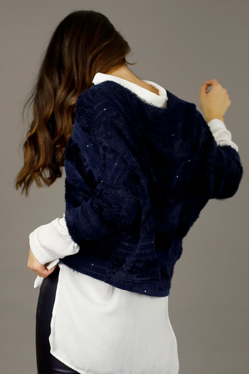 Navy Fluffy Stripe Wonder Cardigan