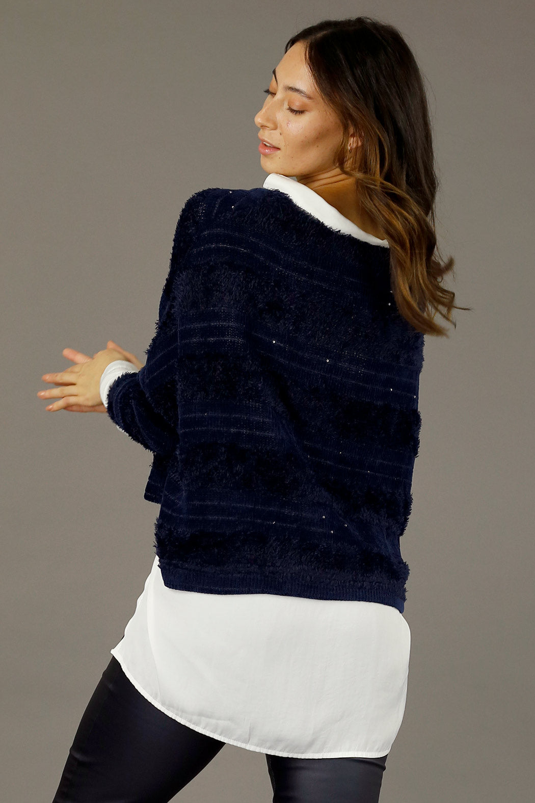 Navy Fluffy Stripe Wonder Cardigan