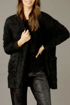 Black Eyelash Knit Relaxed Cardigan - SALE