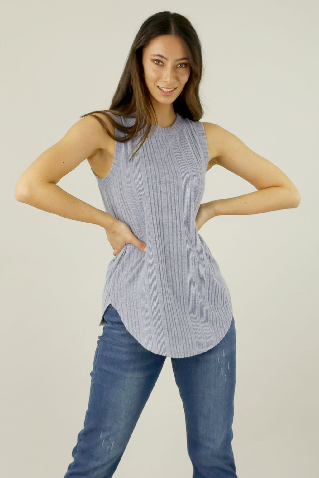 Pale Blue Rib Crew Cami