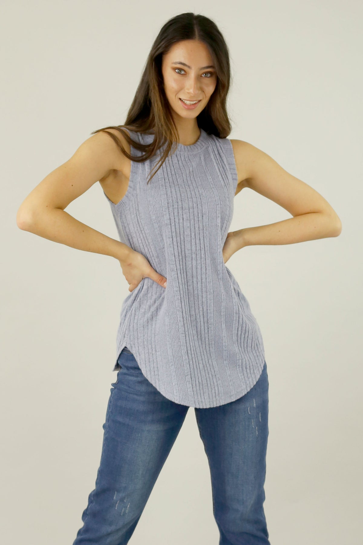 Pale Blue Rib Crew Cami