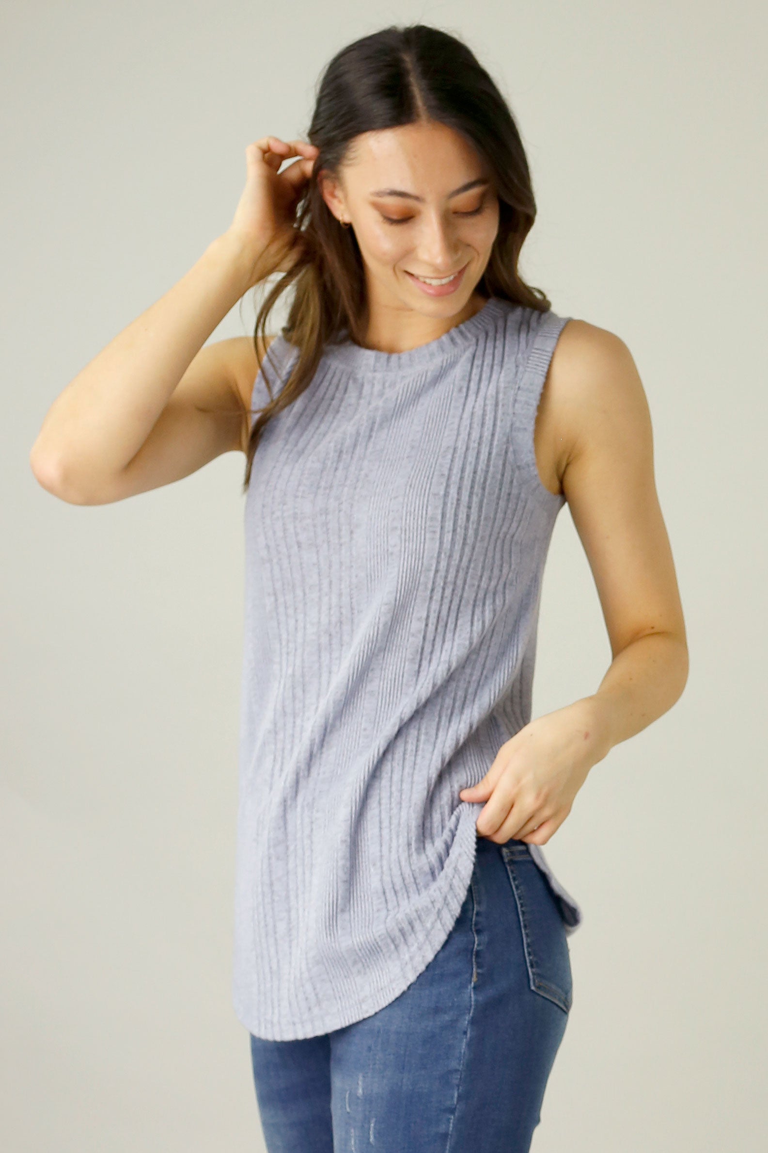 Pale Blue Rib Crew Cami