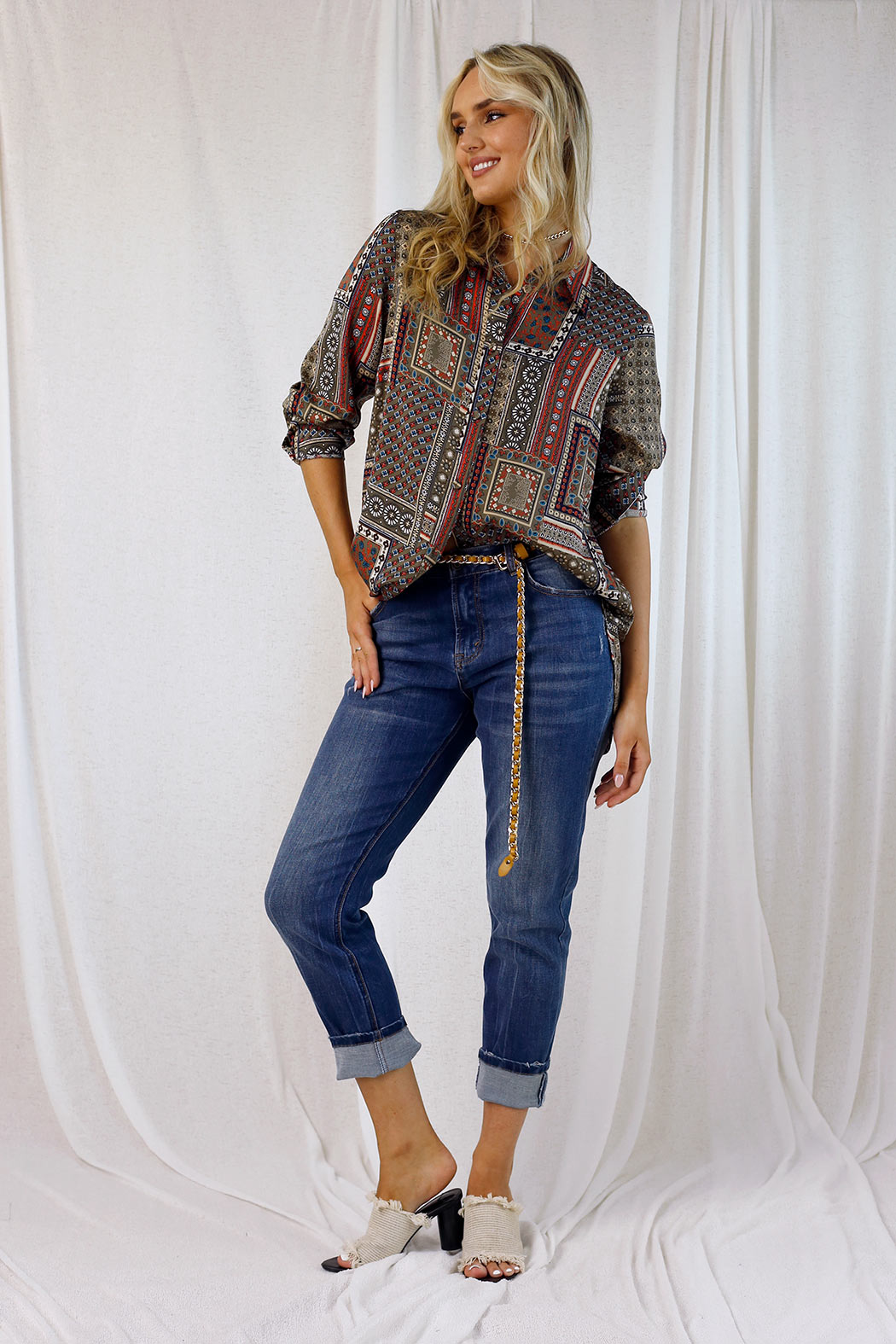 Patchwork Silky Boyfriend Shirt - FINALE SALE