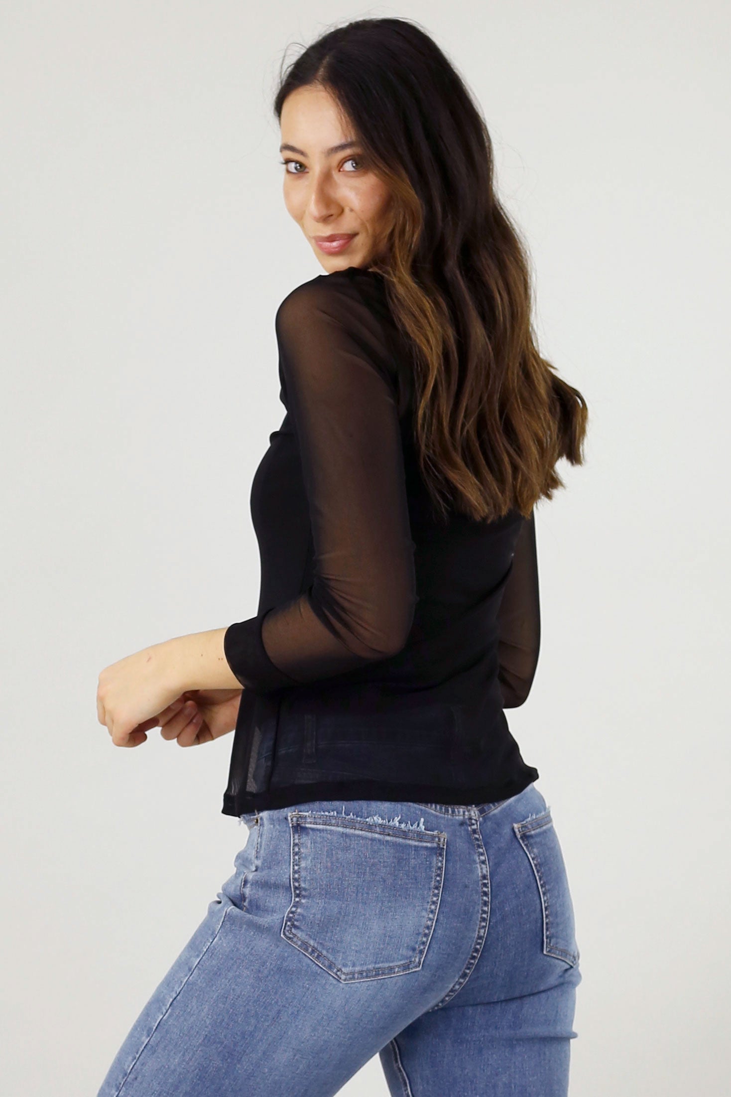 Black Mesh Sleeve Top