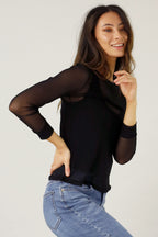 Black Mesh Sleeve Top