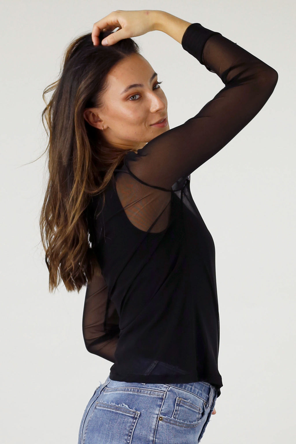 Black Mesh Sleeve Top