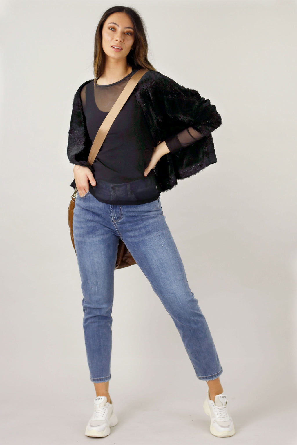 Black Mesh Sleeve Top