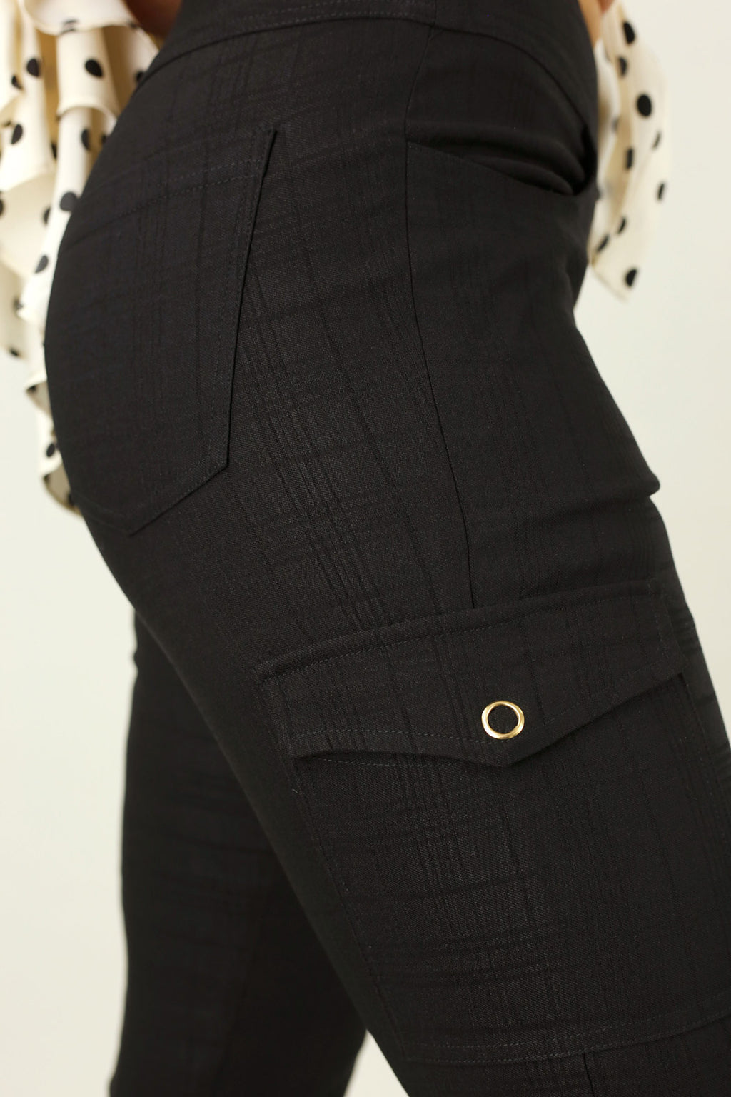 Black Check Bengaline Slim Cargo Pant - SALE