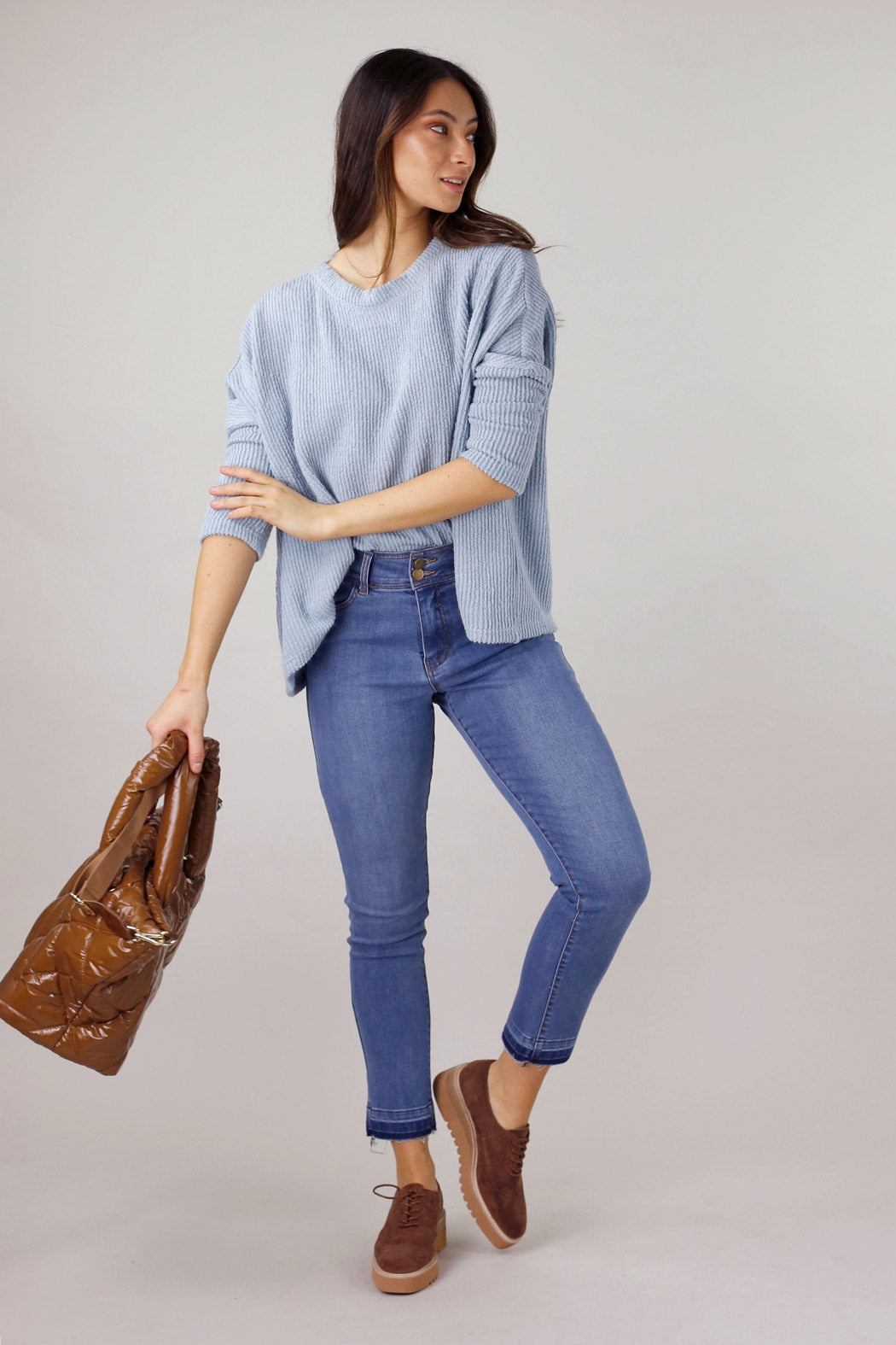 Pale Blue Mod Rib Crew Jumper