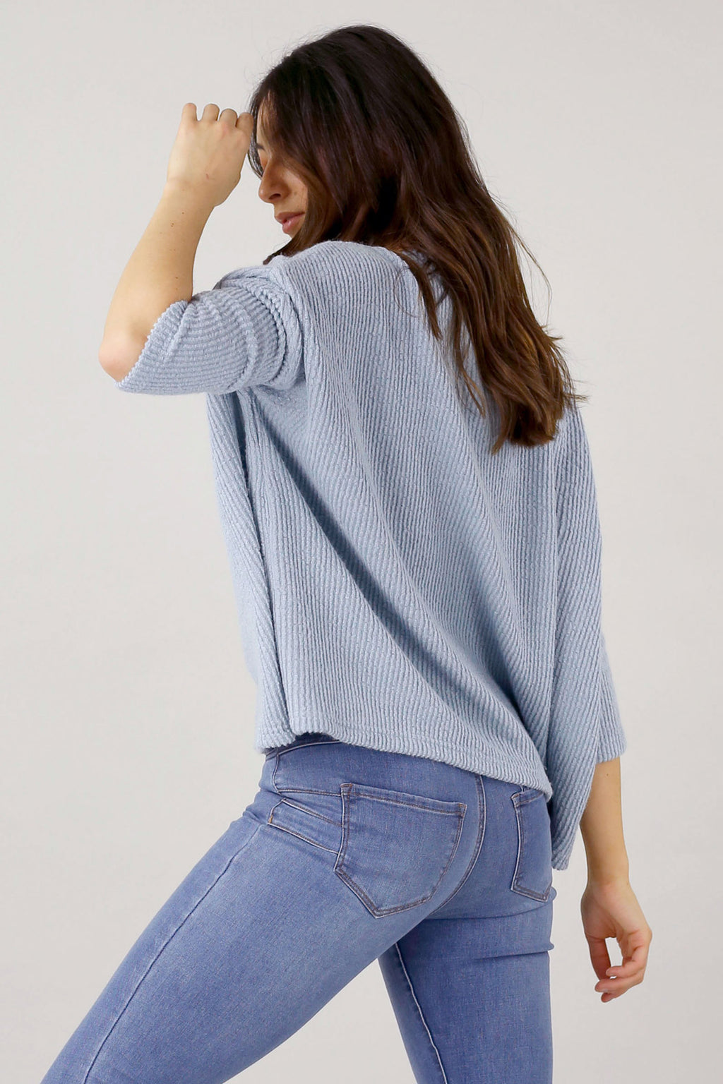 Pale Blue Mod Rib Crew Jumper