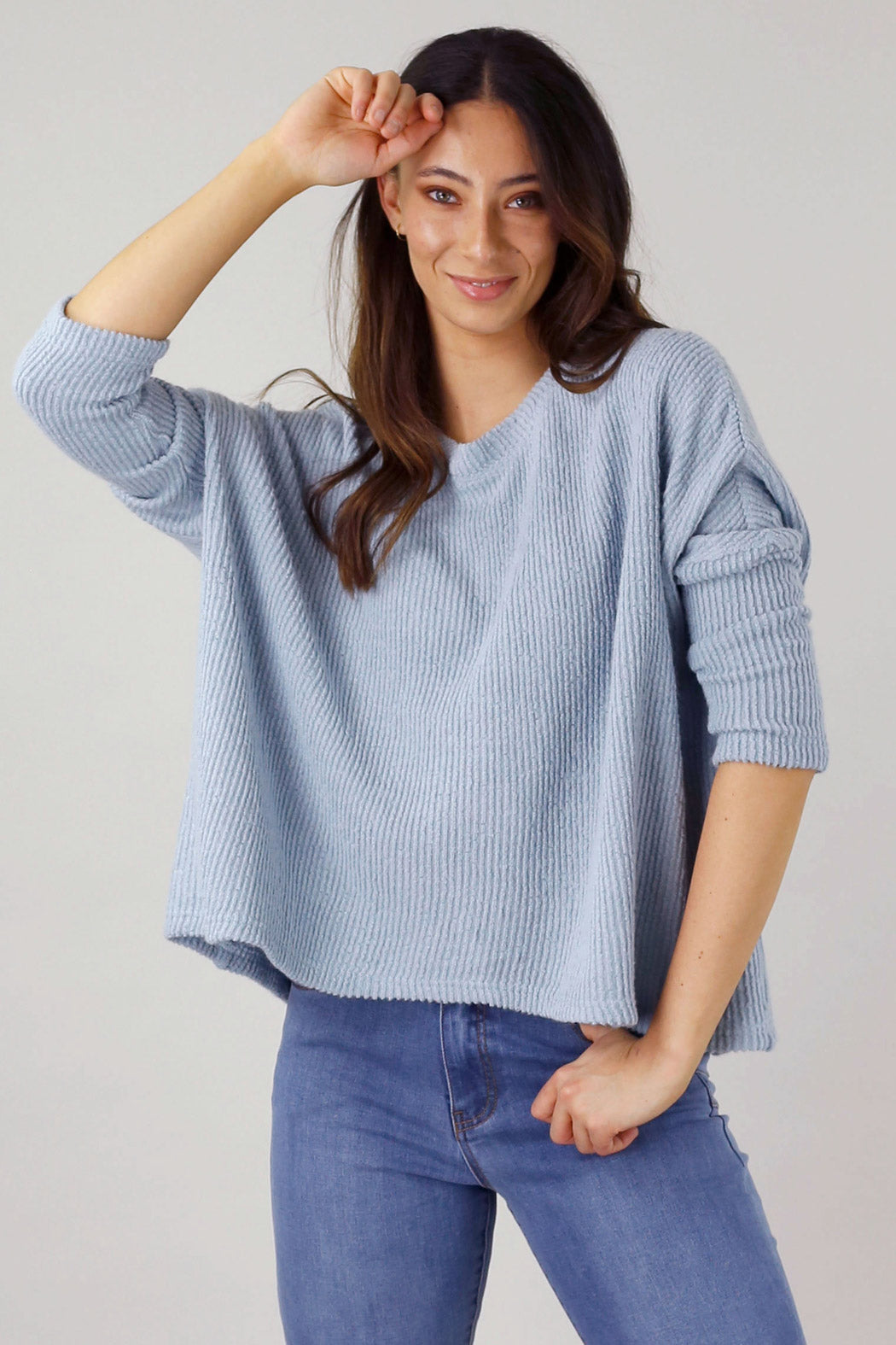 Pale Blue Mod Rib Crew Jumper