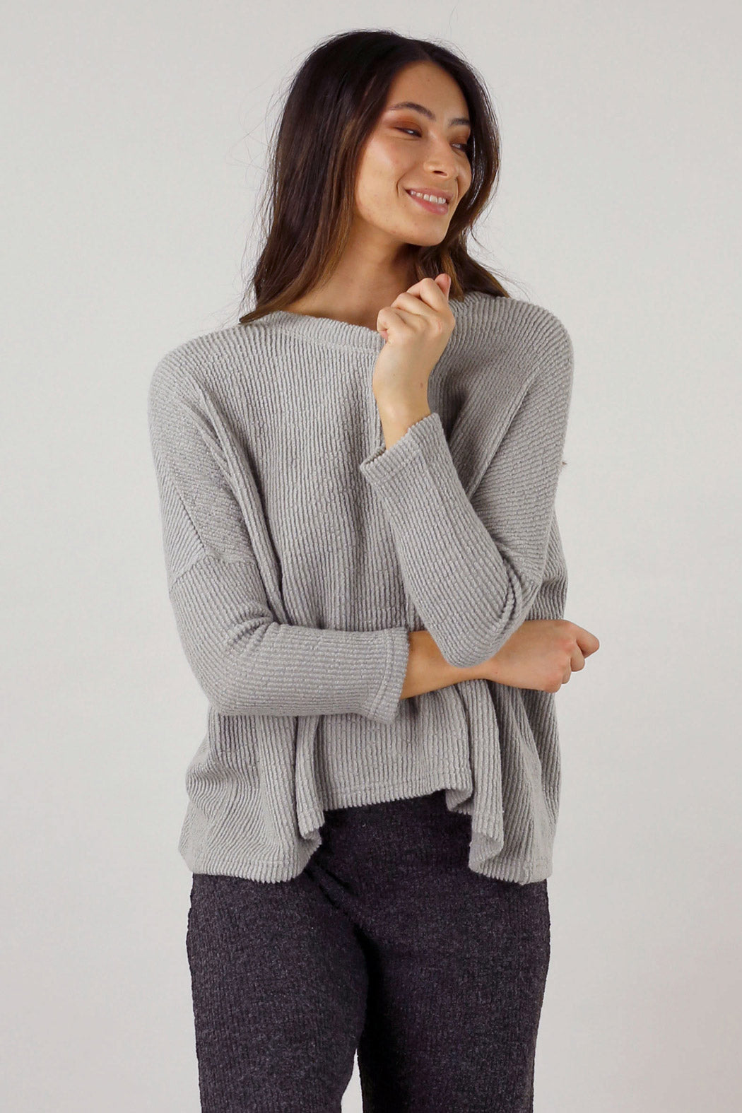Silver Mod Rib Crew Jumper