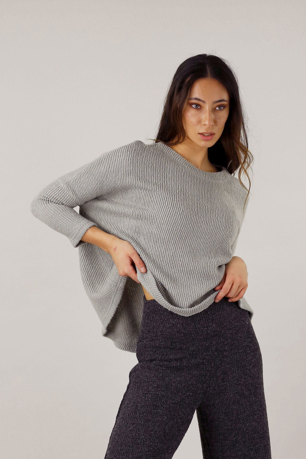Silver Mod Rib Crew Jumper