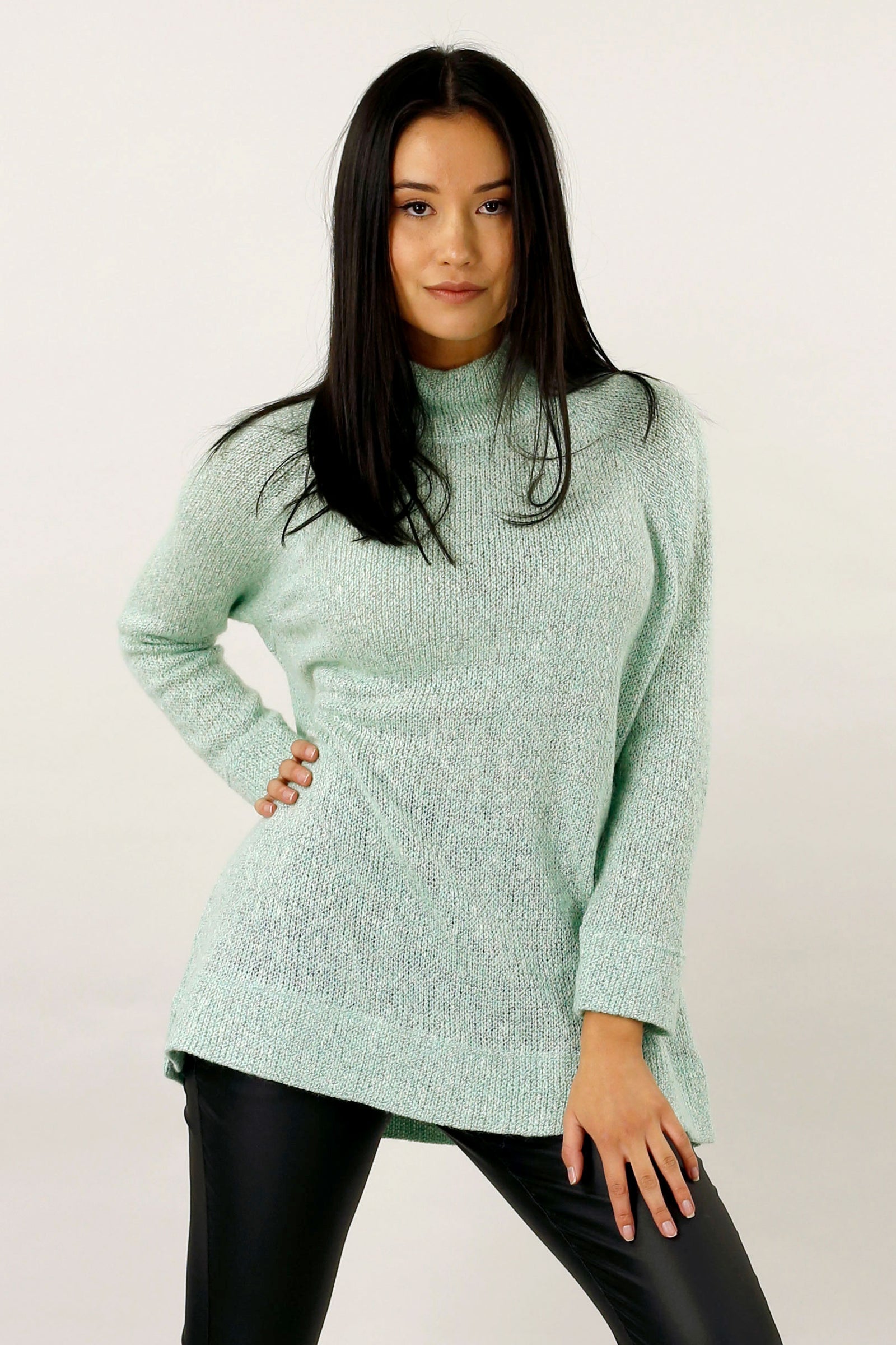 Mint Raglan Turtle Neck Top