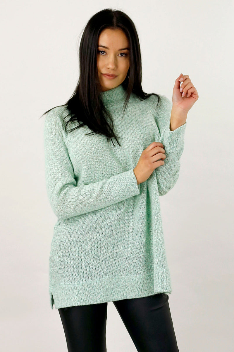 Mint Raglan Turtle Neck Top