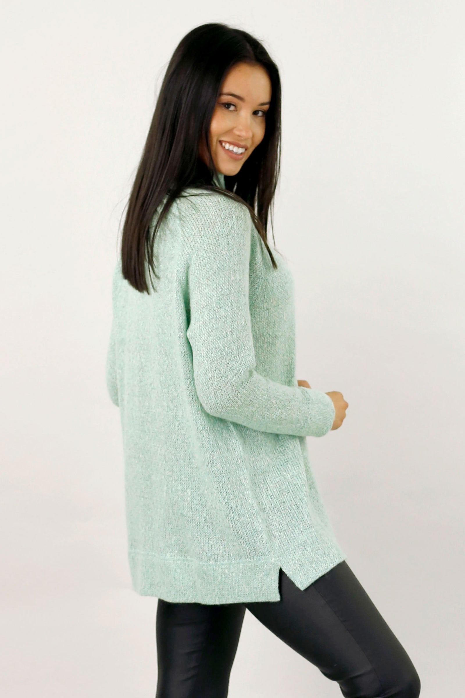 Mint Raglan Turtle Neck Top