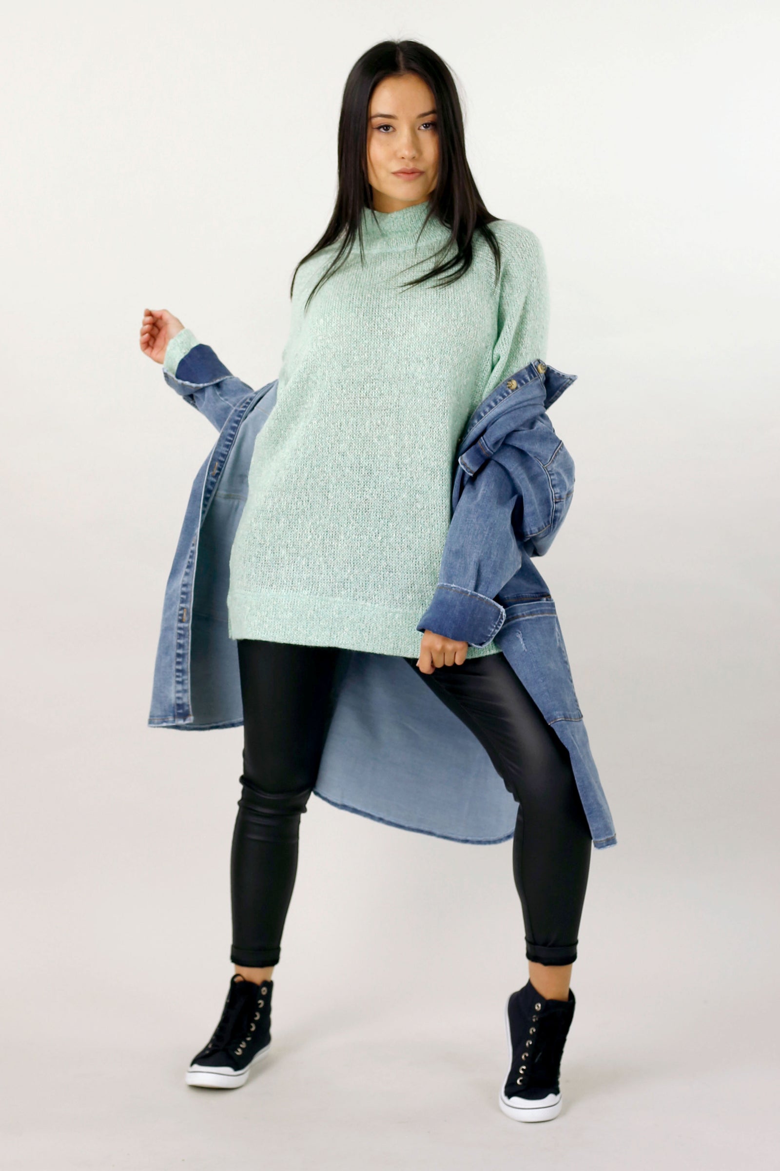 Mint Raglan Turtle Neck Top