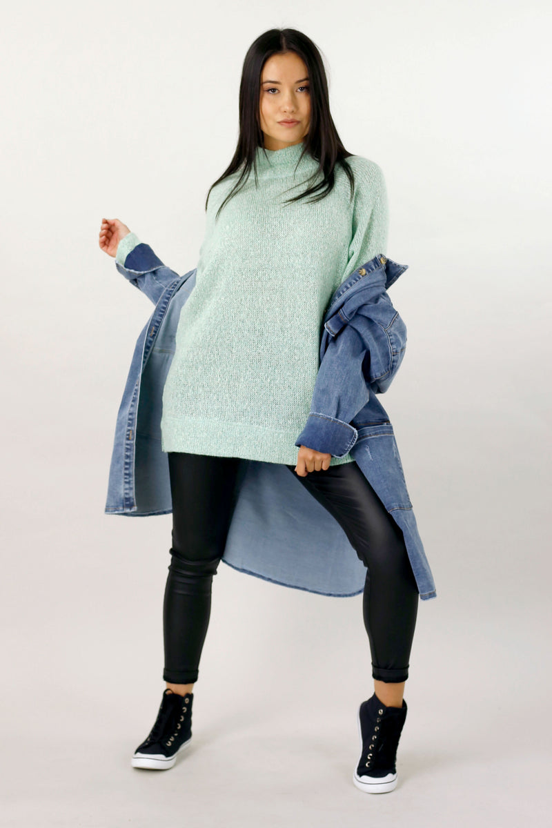 Mint Raglan Turtle Neck Top