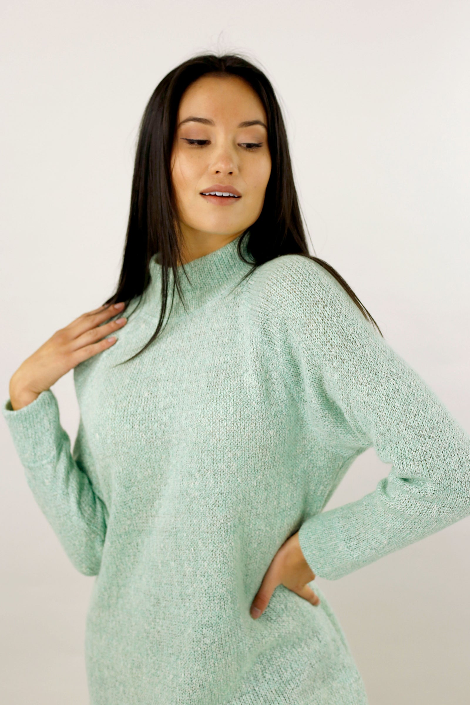 Mint Raglan Turtle Neck Top