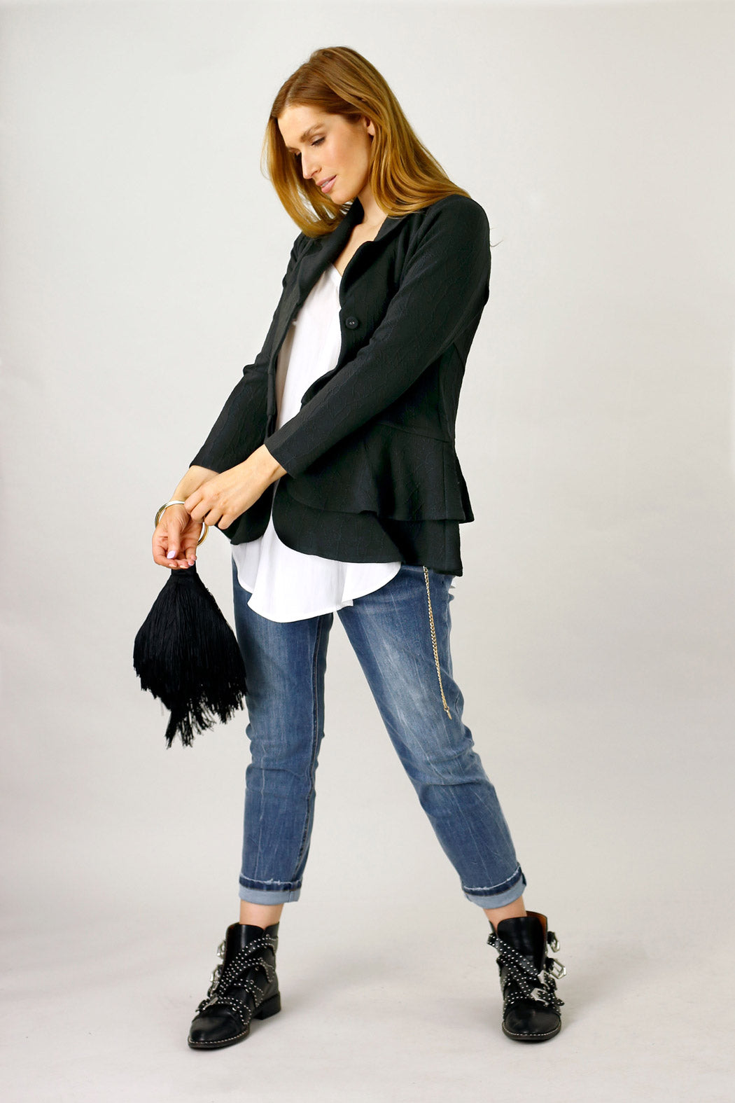 Black Jacquard Frilly Jacket - FINAL SALE