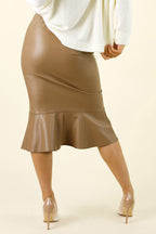 Mocha Vegan Leather Flounce Skirt - FINAL SALE