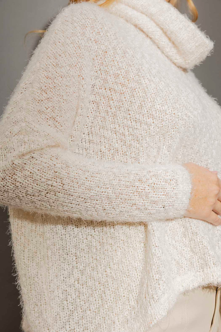 Ivory Fluffy Roll Neck Jumper