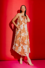 Beige Floral Drawstring Bella Dress Beige Floral