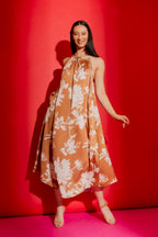 Beige Floral Drawstring Bella Dress Beige Floral