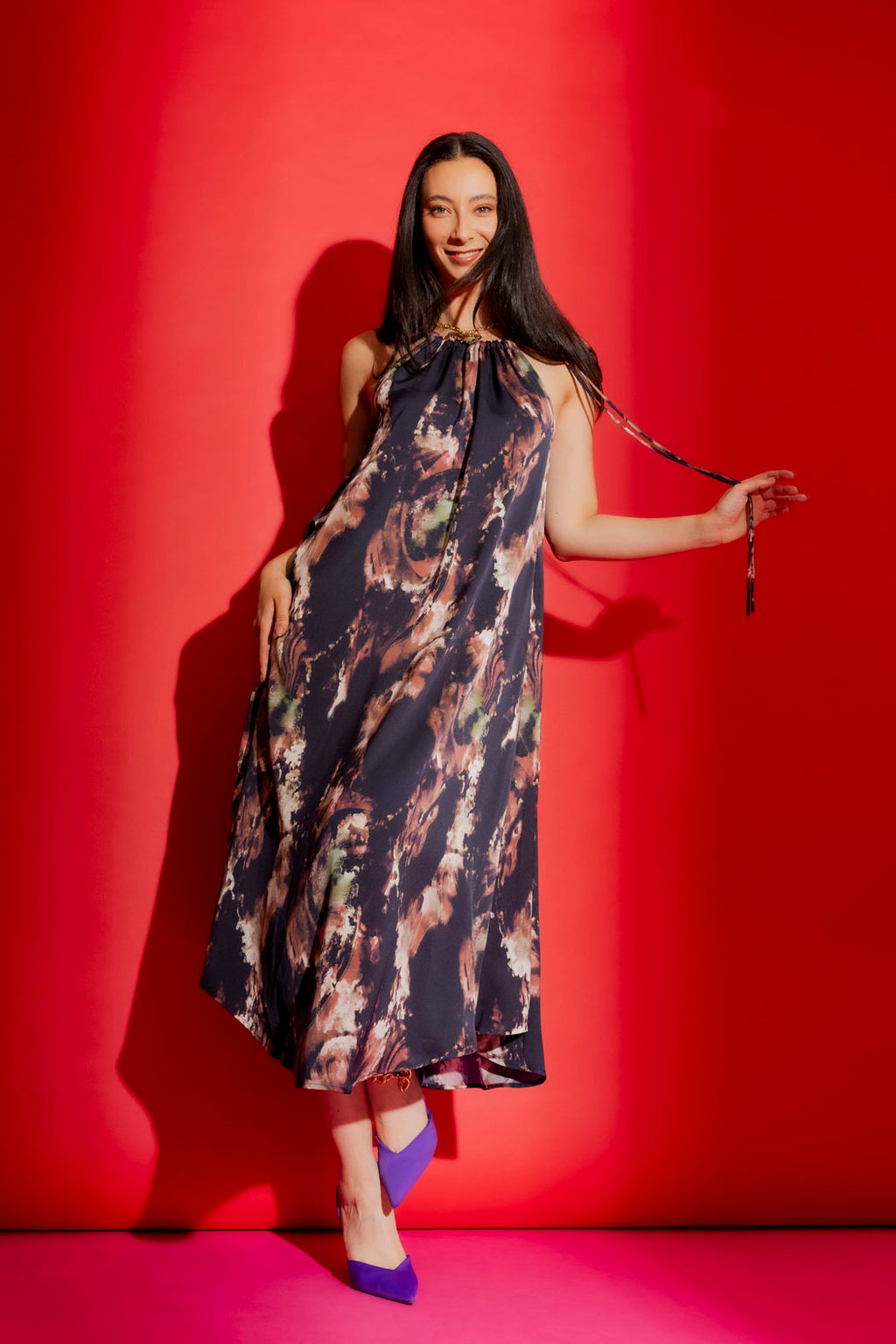 Navy Floral Drawstring Bella Dress Navy Floral