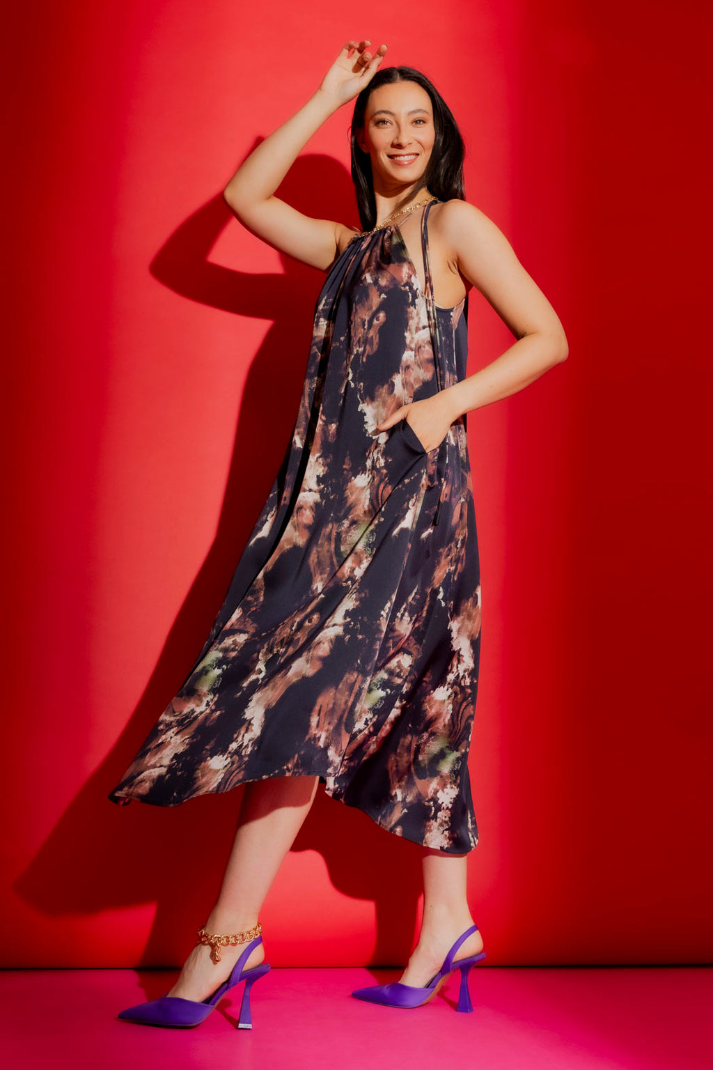 Navy Floral Drawstring Bella Dress Navy Floral