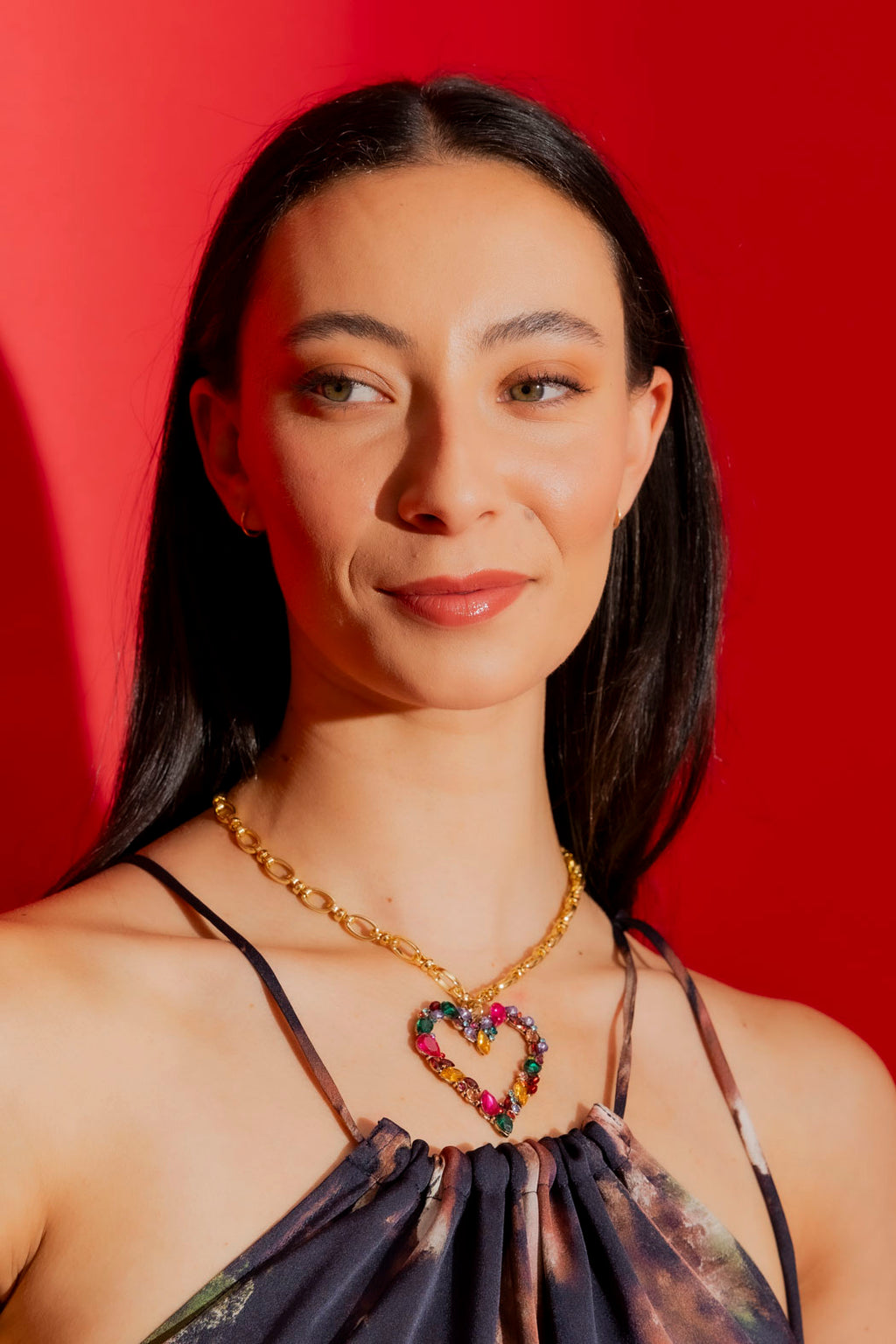 Gold Rhinestone Heart Necklace Gold O/S