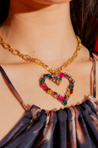 Gold Rhinestone Heart Necklace Gold O/S